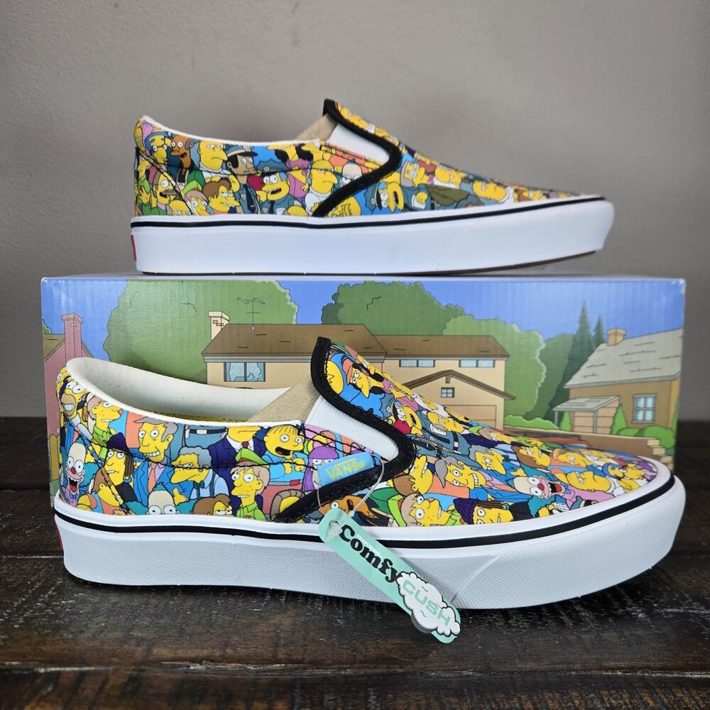 NEW Vans X The Simpsons Springfield Womens Size 8 Comfycush Slip On Shoes